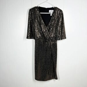 NWT Joseph Ribkoff Black and Gold Sequin Long Sleeve Holiday Party Dress 6
